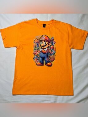 Orange Super Mario Colorful Short Sleeve Graphic Tee Size Medium New W/O Tags